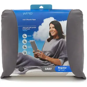 4-in-1 Travel Blanket - Wearable Blanket, Pillow &  Wrap, Lightweight, Compact & Cozy with Carry Case, Travel Friendly, Comfort, Ideal for Airplanes, Long Flights, Road Trips - Gray