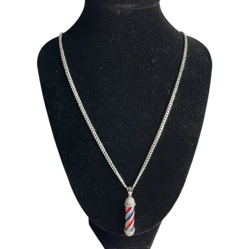 Barber Pole Pendant Necklace - Simple Design with Barber Pole Charm on Chain