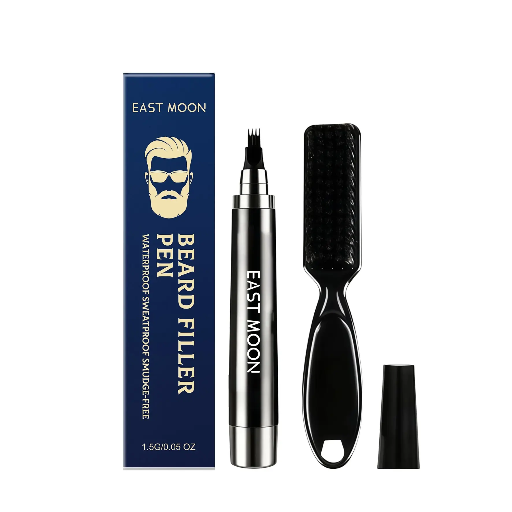 East Moon Men's Beard Contouring Pen for men, Natural Color, No Clumping, Waterproof, Sweat-Resistant, Defines 3D Shape, Easy Application, Beard Pen Filler, Beauty Products