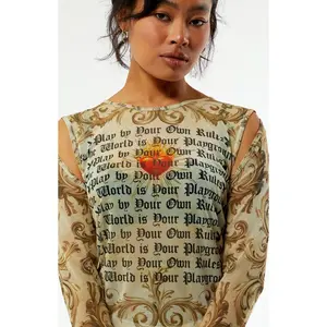 Playboy Women's By PacSun Mesh Long Sleeve Top