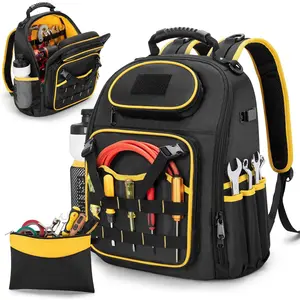 Tool Backpack with a Tool Pouch, Heavy Duty Tool Bag with Multiple Pockets, Black