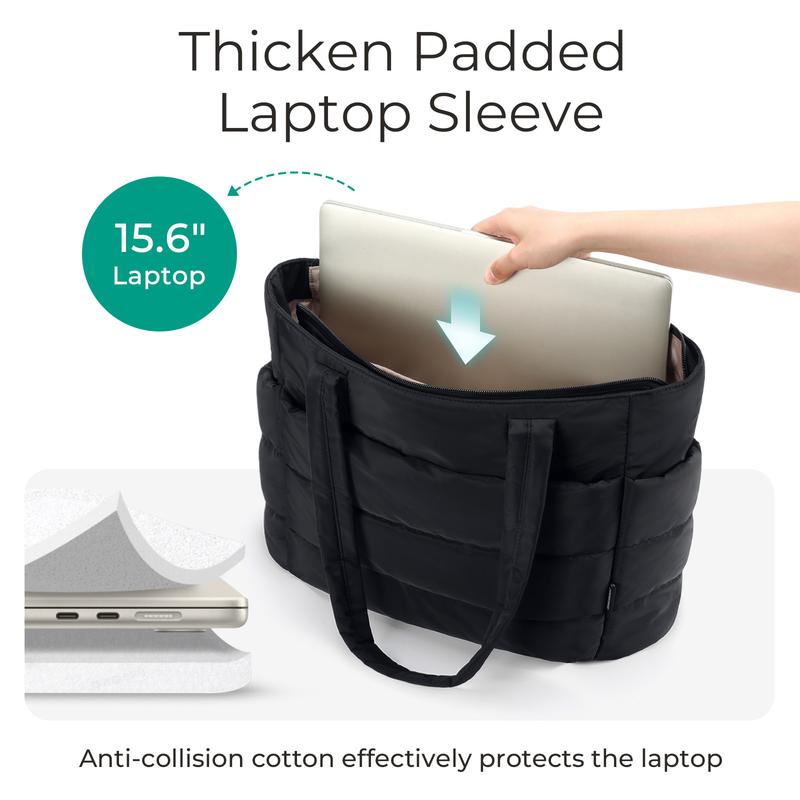 BAGSMART Lightweight Puffy Tote Bag with Compartments for Women, Quilted Shoulder Bag Handbag for Travel and Work Handbag for Travel and Work TikTokShopHolidayHaul