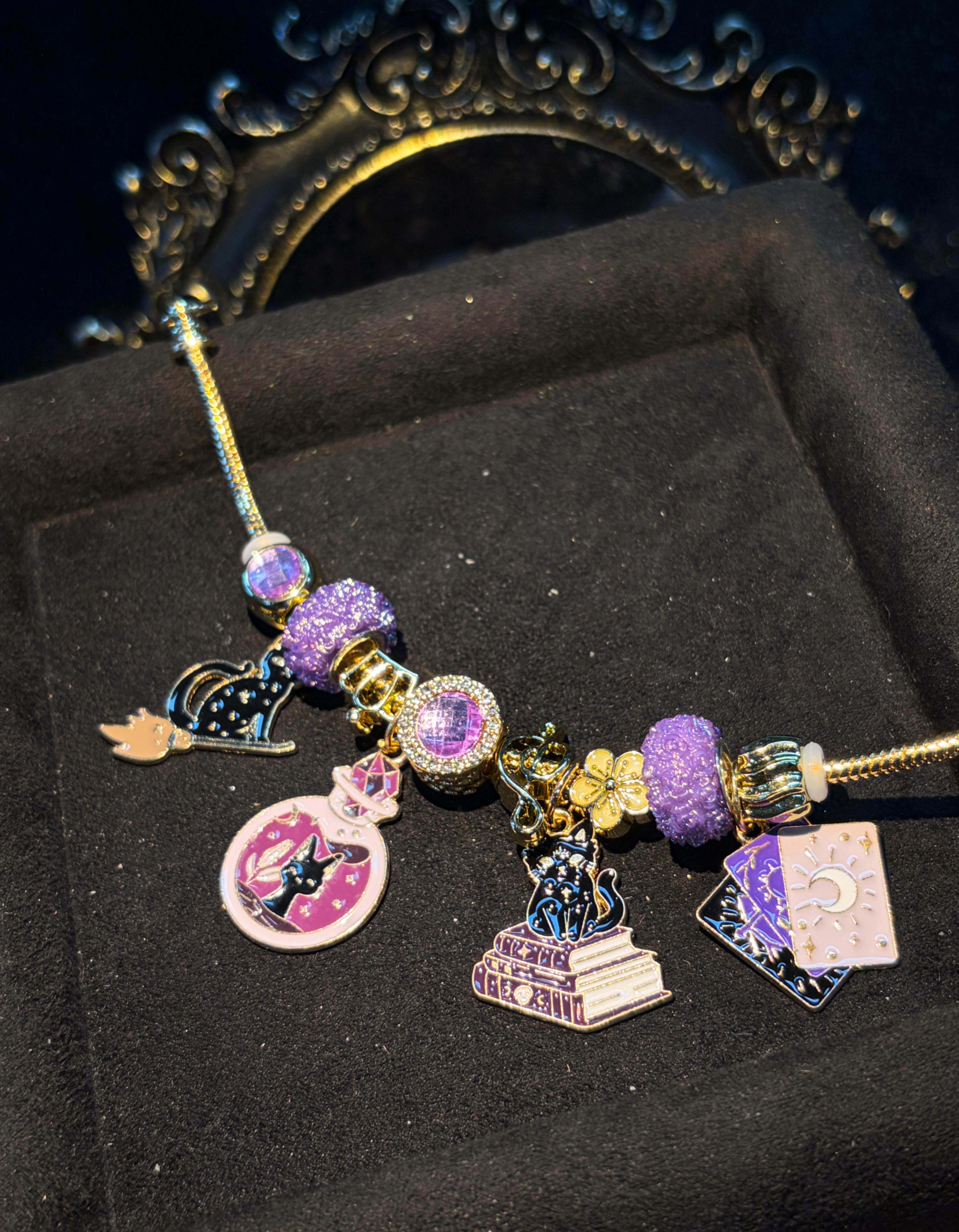 Women's Gold-Tone Snake Chain Charm Bracelet - Mystical Witch Theme with Black Cat, Tarot Card, Magic Potion Enamel Charms, Stackable Adjustable Jewelry for Halloween, Daily Wear, Gifting Women's Gold-Tone Snake Chain Charm Bracelet - Mystical Witch Theme with Black Cat, Tarot Card, Magic Potion Enamel Charms, Stackable Adjustable Jewelry for Halloween, Daily Wear, Gifting