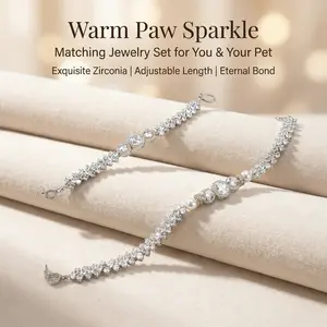Warm Paw Sparkle Companion Bracelet and Pet Zircon Necklace Set for Owner