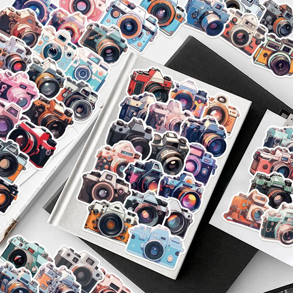 Vintage Camera Series Sticker, 50pcs/set Waterproof Self Adhesive Decor Paper, Decor Sticker for Greeting Card Water Bottle Laptop Phone Furniture
