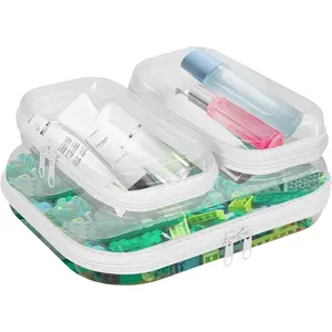 3 Packs Clear Hard Shell Zipper Cases Plastic Hard Sided Zipper Pouches Clear Hardshell Pencil Case for Storage Diaper Bag Organizer 2*Small/1*Medium