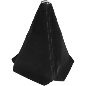 Car Shift Boot Cover, Suede Leather Shift Knob Boot Dust Cover, Manual/Auto Shifter Boot Sleeve Replacement, Handbrake Gaiter Boot Dust Cover Car Interior Accessories, Black/Black