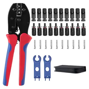 Crimping Tool Kit For Solar Connectors, Ratcheting Crimp Tool For 14-10 AWG, Solar MC4 Connector Crimper With Clear Metric And AWG Markings, Includes 10 Pairs Solar Connectors, 10 Pairs Cable Connectors, Wrenches, Storage Case