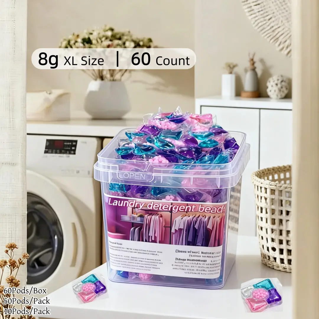 5D 5-in-1 Laundry Detergent Pods, 60pcs with 8g Extra-Large Capsules, Deep Clean & Stain Removal, Long-Lasting Fresh Scent, Scented Detergent, Color-Safe, Gentle on Skin, Highly Efficient Laundry Detergent Beads