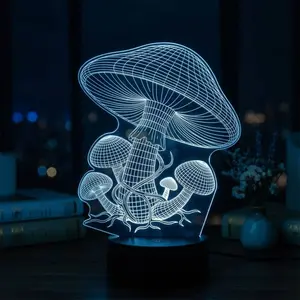 Mushroom 3D Acrylic Night Light, Battery/USB Powered, 6-Color LED, Touch Sensor Ambient Lamp, Decorative Mood Light for Bedroom & Living Room