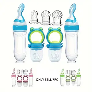 Professional Baby Feeding Set, 7pcs/set Silicone Feeding Bottle Spoon, Squeeze Baby Food Dispensing Feeder, Baby Feeding Tools, Drinking Feeding Supplies