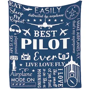 Pilot Gifts Blanket 60"X50", Pilots Gift Aviation Men, Unique Aviation Present Ideas for Man, Helicopter Airplane Lovers Birthday Decor for Him Husband Son, Aviator Father's Day Throw Blankets