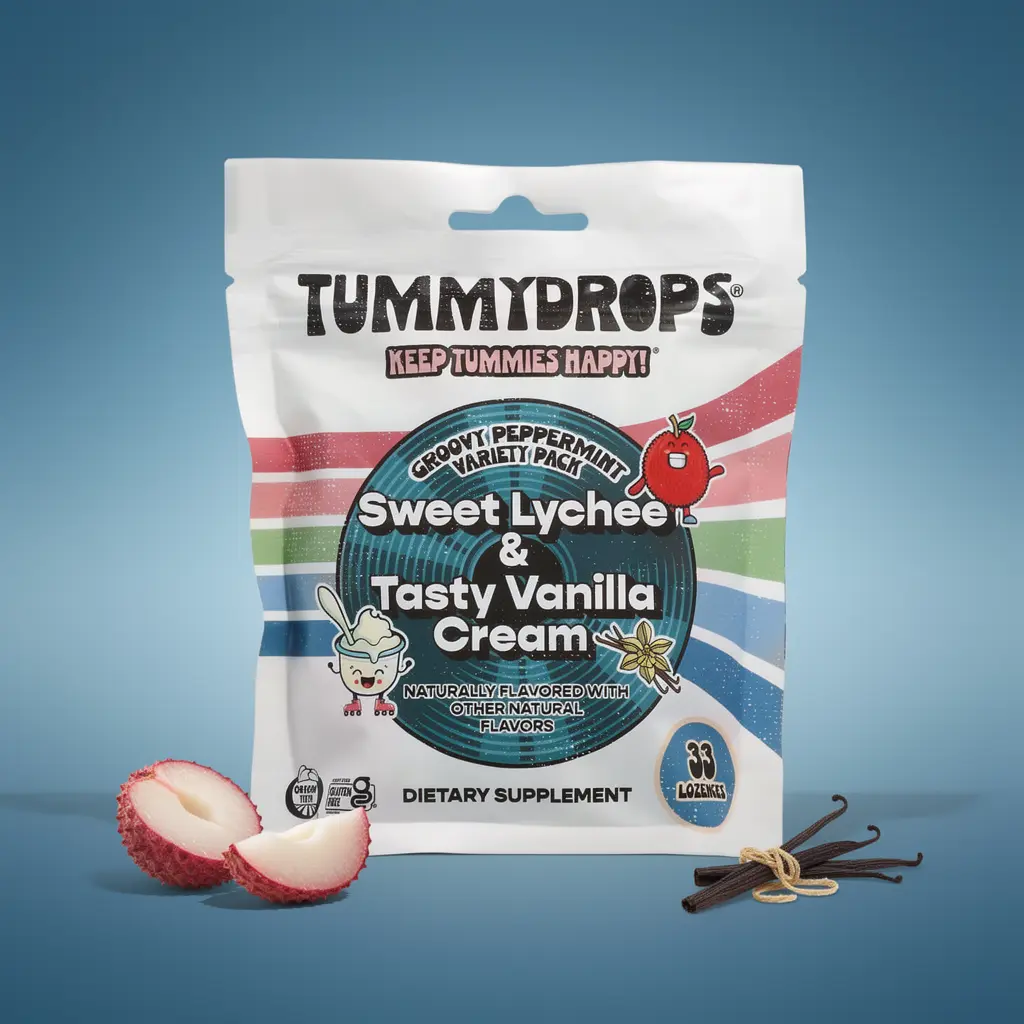 Organic Groovy Peppermint Tummydrops (Sweet Lychee & Tasty Vanilla Cream) 33 ct