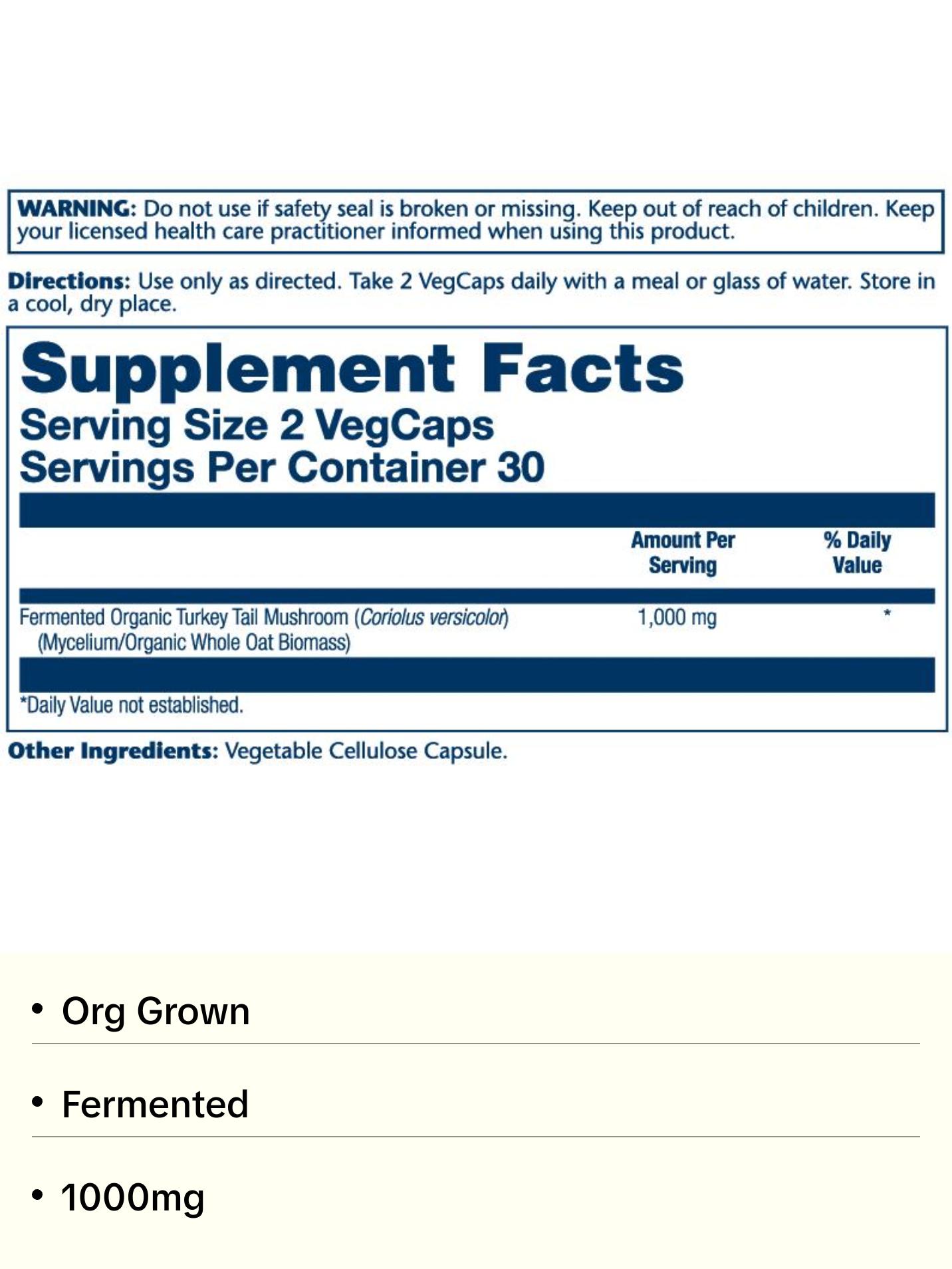 Org Grown Fermented Turkey Tail 1000mg