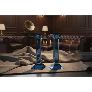 Zodax Glass Crystal Taper Holder 9" - Deep Blue