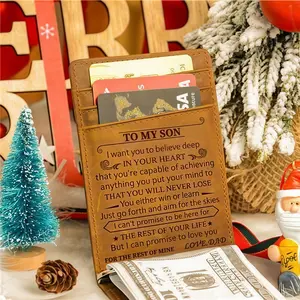 Dad To Son Laser Engraved Leather Money Clip Wallet – Slim Minimalist Design with Inspirational Message – Birthday Christmas Gift