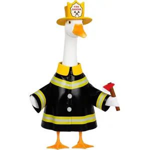 Halloween Porch Goose Outfits, Firefighter Goose Costume Yard Geese Statue Clothes for 23" Statue Patio Lawn Garden Decoration