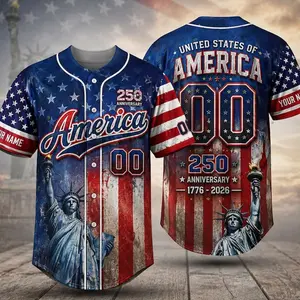 Patriotic America 250th Anniversary Baseball Jersey, USA Flag Button Up Shirt, Independence Day Apparel