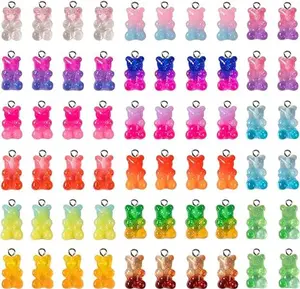 60pcs Gradient 3D Gummy DIY Bear Charms- Resin Bear Shaped Clay Pendants in 15 Colors Earring Bracelet Nacklace DIY Jewelry Making Pendants Nail Art Accessory for Children Adults DIY Handmade Crafting