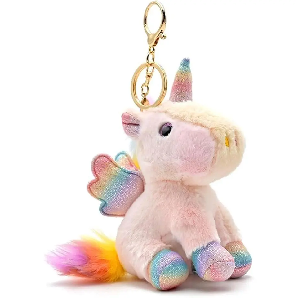 4.7-Inch Rainbow Unicorn Plush Keychain Cute Stuffed Animal Accessory for Girls and Women Backpack Handbag Car Keys