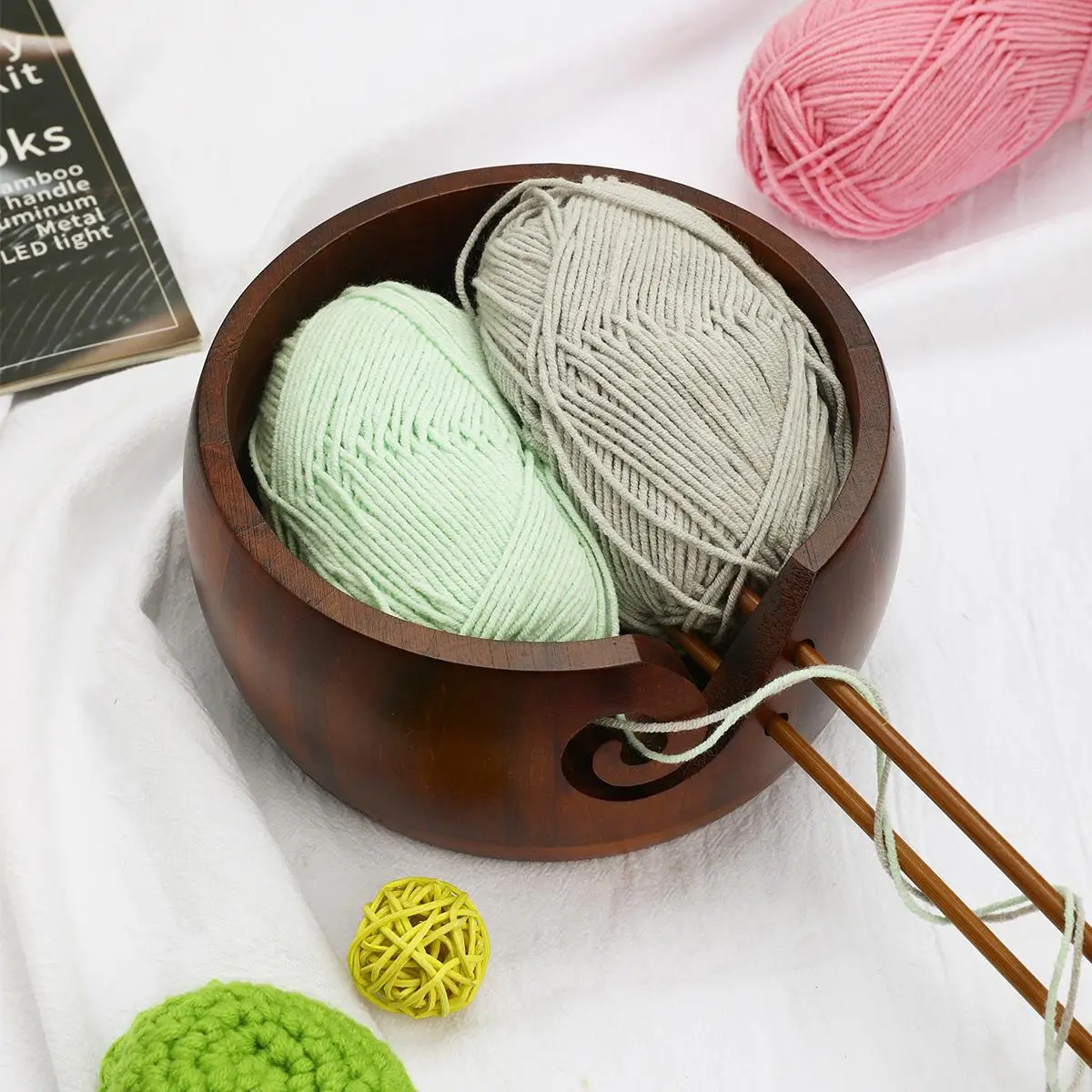 Wooden Yarn Bowl, 1 Count Knitting Crochet Yarn Ball Holder for Handcrafted Knitting Sewing, Sewing Accessories Storage Supplies
