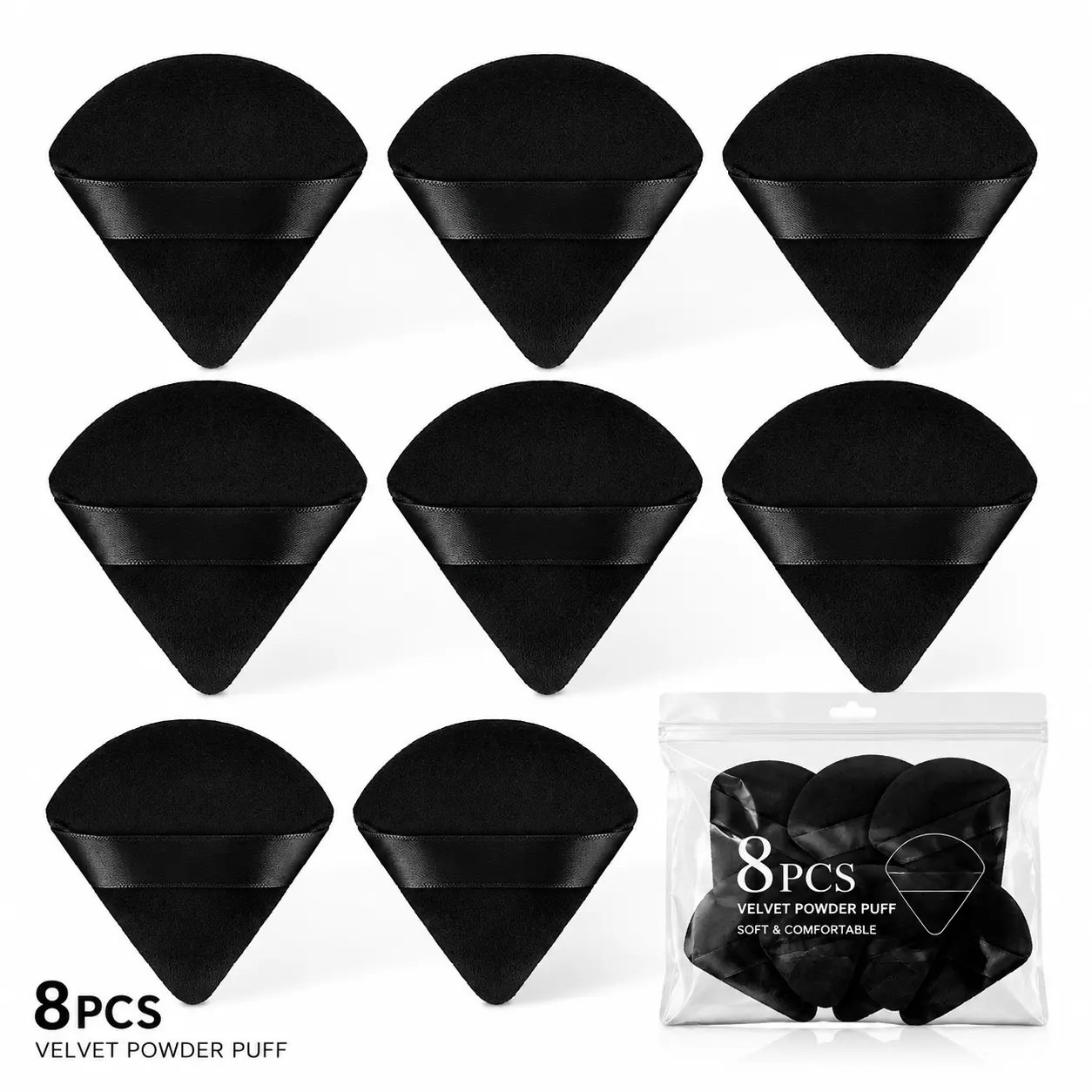 Powder Puff Set Soft Velour Triangle Makeup Sponge for Foundation & Loose Powder Pink & Black Ideal for Travel Daily Use Easy to Clean Beauty Tools