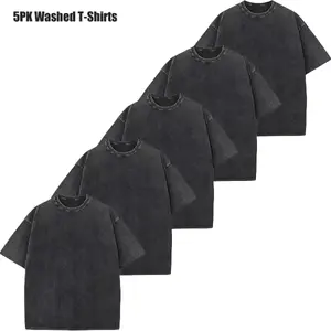 Men's 5-Pack 100% Cotton Vintage Washed Oversized Casual Crew Neck Short-Sleeve Tshirts, Breathable Grunge Streetwear Top with Solid & Mixed Color Options, Unisex Blank Tees for Layering with Sturdy Hem (TikTok-Inspired)