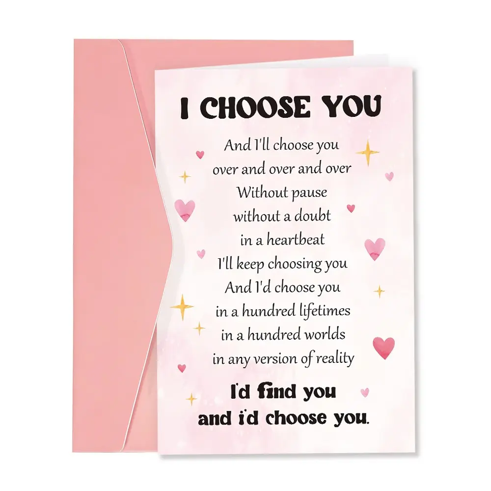 1pc I Choose You Valentine's Day Card,Heartfelt Love Poem, Ideal for Anniversary card for Husband, Boyfriend, Wife, or Girlfriend, Greeting Card