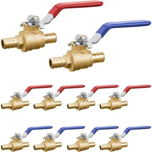 VEVOR PEX Ball Valve, 10 Pieces, 1/2 in PEX Brass Ball Valve, PEX Full Port Brass Ball Valves, Quarter Turn Hot (Red) Cold (Blue) PEX Full Port Ball Valve, for Kitchen, Hydronic Heating, BathroomVEVOR Super Brand Day