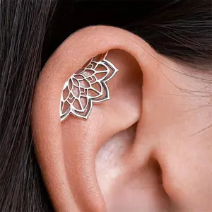 1 Pc Boho style spiral earrings, the geometric-patterned mandala lotus-shaped hidden spiral earrings with pierced design, soft bone-type Bohemian style, ideal for daily use as a gift.