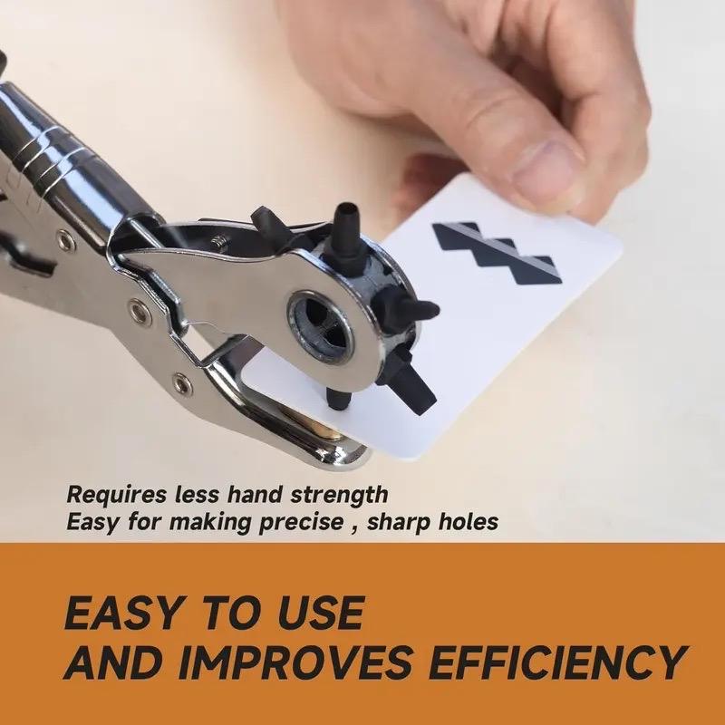 Labor-Saving Multifunctional Leather Punching Pliers, Heavy Duty Revolving Hole Punch Tool with Non-Slip Handle for Belts, Watch Straps, Dog Collars, Crafts & Office Use