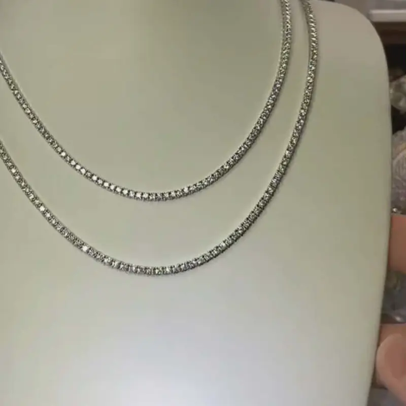 Unisex 2mm VVS1 Sterling Silver Moissanite Tennis Chains - 16in, 18in Lengths, Elegant Daily Jewelry for Adults