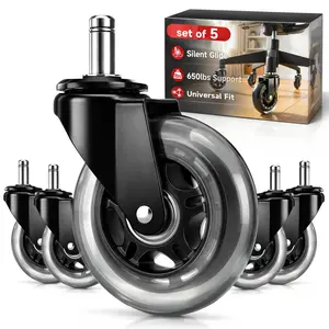 Rollerblade Rubber Casters Office Chair Wheels Replacement, 5PC- Universal Fit 3 Inch Casters for Office computer Chairs, Safe for All Floors, Desk wheels for office chair, Smooth & Quiet Glide, Scratch-Resistant, Quick Install