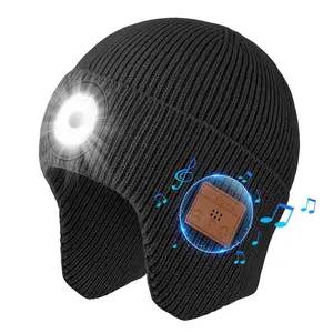Touch Two Bluetooth Music LED Lighted Earflap Ear Hat Knit Warm Winter Hat for Sports Outdoor Night Running Alert Cycling Fashion Hiking Family Must Have unisex birthday gift