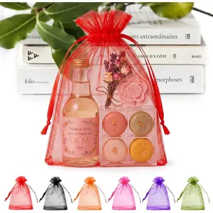 50 Pack Red Organza Bags 6x9 inches Mesh Bags Drawstring, Sheer Mesh Bag Drawstring,  Bag for Easter  Party, Wedding Mesh Festival Makeup Favor Pouch
