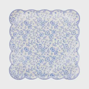 Blue Floral Paper Plate - Pack of 8