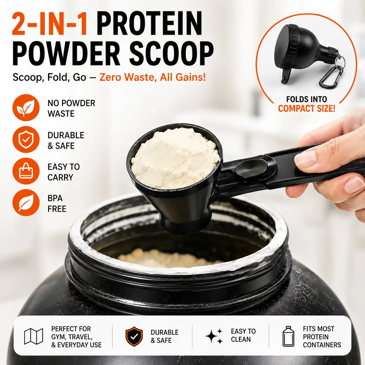 [Buy 1 Get 1 Free] 2pcs-black Protein Powder Scoop Funnel Storage Container, Leak-proof, Durable & Safe Fitness Essential, for Pre-Workout Creatine Powder, Ideal Valentine’s Day Gift for Boyfriends