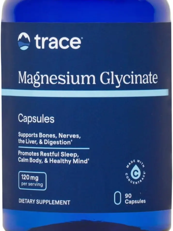 Trace Minerals Magnesium Glycinate 120mg Capsules - Supports Bone, Nerves, Liver & Digestion - Promotes Restful Sleep, Calm Body & Healthy Mind
