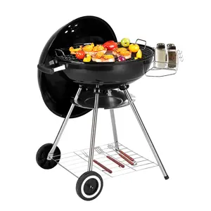 28-Inch Portable Round Charcoal Kettle Grill with Wheels, Storage Holder, Porcelain-Enameled Lid, Ash Catcher & Thermometer for Outdoor Party, Camping bbq Festive utility