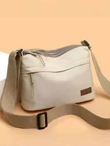 Women's Solid Color Nylon Bag, Fashionable Lightweight Shoulder Bag with Adjustable Strap, Casual Versatile Zipper Shoulder Bag for Daily Used, Casual Crossbody Bag, Adjustable Strap Satchel, Handbag Shoulder Purse