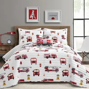 Lush Decor Fire Truck Reversible Bedding Set, Twin/Full/Queen Size