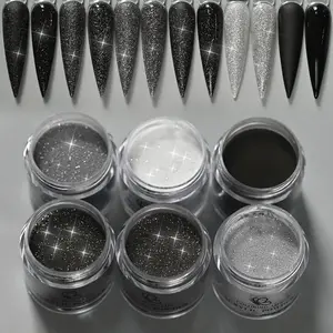 6pcs Shiny Black White Grey Glitter Acrylic Powder Dip Powder Starter Kit Acrylic Nail Set French Nail Art Manicure Salon for Nails Extension