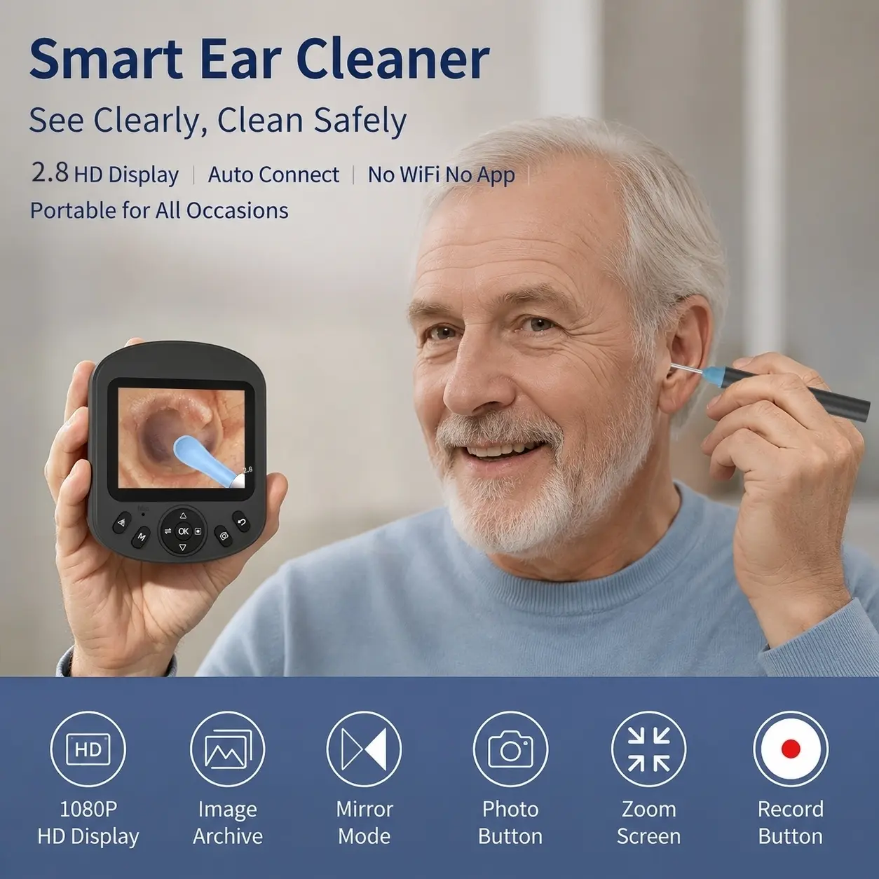 Visual Ear Wax Removal Tool with 2.8" Screen, No APP Required HD Ear Otoscope Camera, Compatible with iOS & android phone, Waterproof Metal Ear Pick, Support Photo & Video Recording, Complete Ear Cleaning Kit