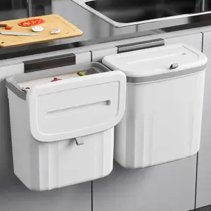 Wall Mounted Trash Can with Lid, Hanging Kitchen Garbage Bin for Bathroom, Toilet, Cabinet Door and Home Storage
