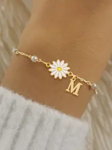 Women's Daisy Initial Bracelet, Fashion Sweet Bead Chain, Casual Style Jewelry for All Seasons