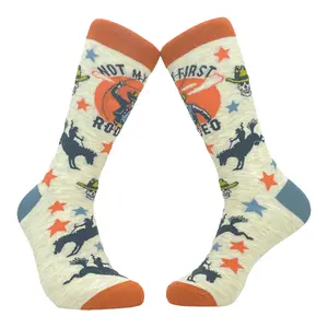 Men's Not My First Rodeo Socks Funny Cowboy Western Sarcastic Novelty Footwear Funny Graphic Socks Comfortable Fitted Spandex Cotton
