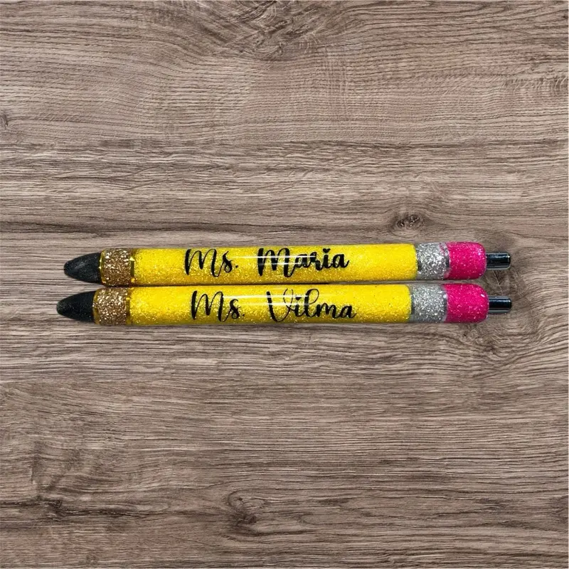 Personalized Glitter Pen -, Customizable Design with Colorful Glitter Accents, Includes Black Pens