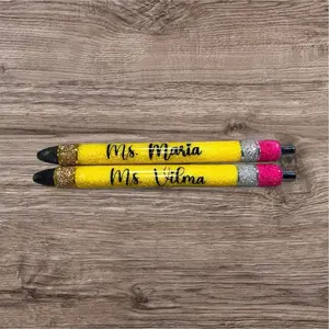 Personalized Glitter Pen -, Customizable Design with Colorful Glitter Accents, Includes Black Pens