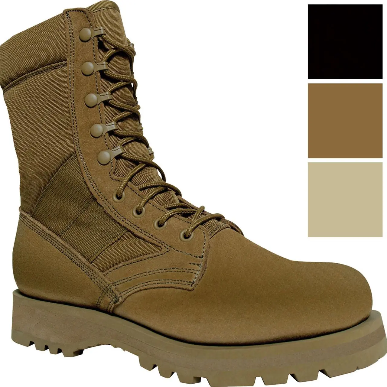 8-in High Ankle Tactical Lug Sole Boots - Closed Design Nylon/Leather Military Footwear, Speed-Hook & Eyelet Laces, Padded Removable Cushion, Rugged Tread, Coyote Brown Walking Shoes for Outdoor Tasks & Equestrian Use