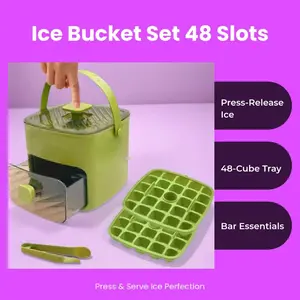 Press-type Ice Bucket Set, 1 Set 48-grid Ice Cube Tray with Lid & Storage Box & Ice Tongs, Ice Molds, Bar Utensils, Home Bar Accessories for Whiskey, Cocktail, Coffee & DIY